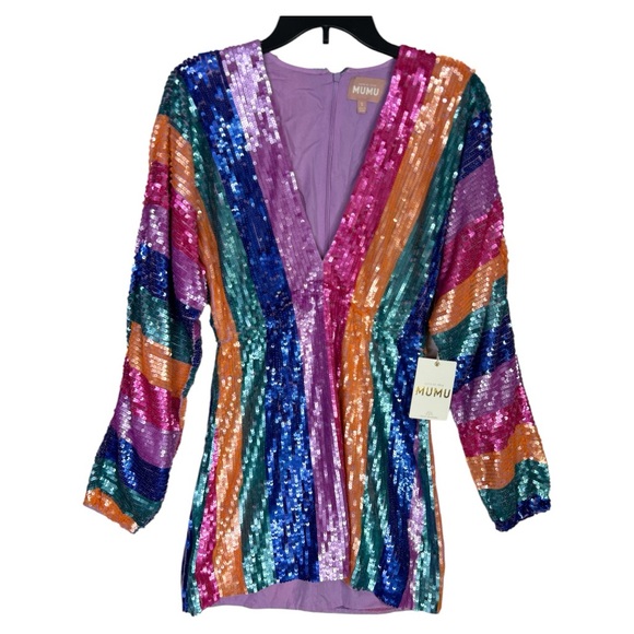 MUMU NWT KIDMAN NEON SEQUIN MINI DRESS SZ S - Picture 4 of 10